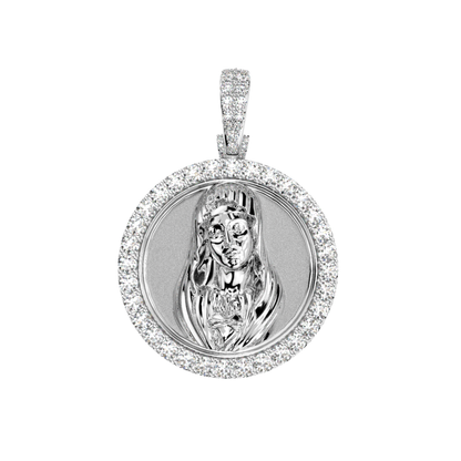 Round Virgin Mary Diamond Pendant
