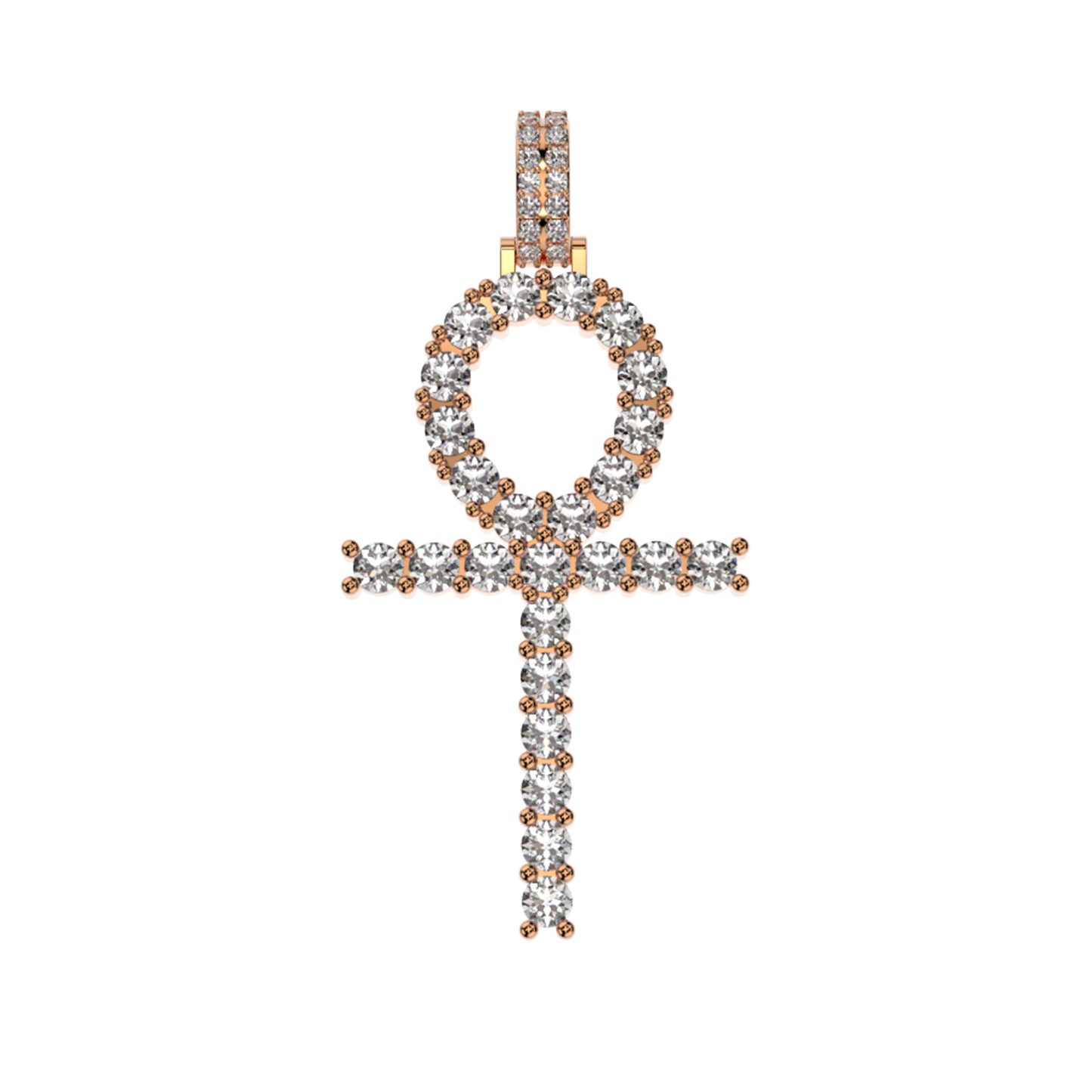 Single Row Ankh Cross Diamond Pendant